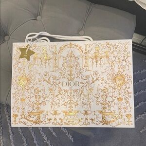 Dior White Paper Shopping Bag with Gold foil Ornate Design and metal star charm